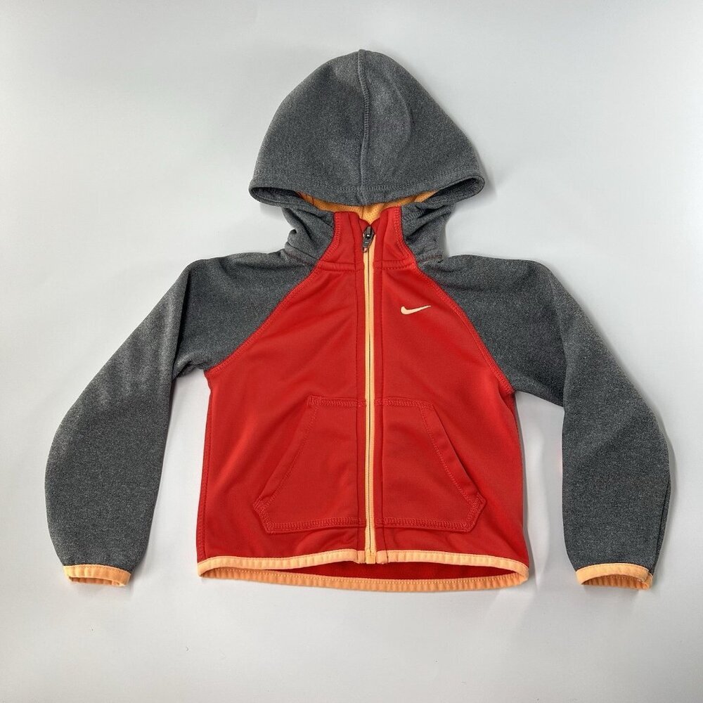 Nike Dri-Fit Hoodie 24 Months Full Zip Up Tri Color Toddler Red Orange Grey
